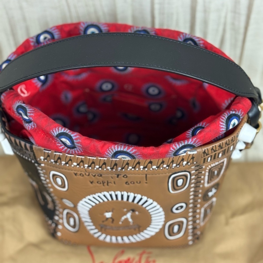 CHRISTIAN LOUBOUTIN Greekaba Mini Embossed Antique Bucket Bag In Multi/Black. - Picture 2 of 16